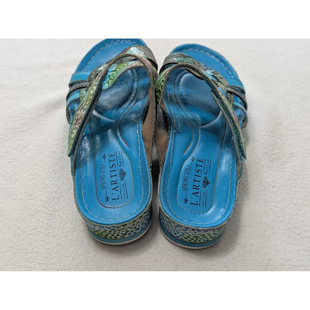 L' ARTISTE By Spring Step Sz 39 US 8.5 Caiman Blue Leather Slide Sandals Boho - Picture 4 of 9